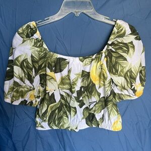 H&M Leafy Green and White Blouse
